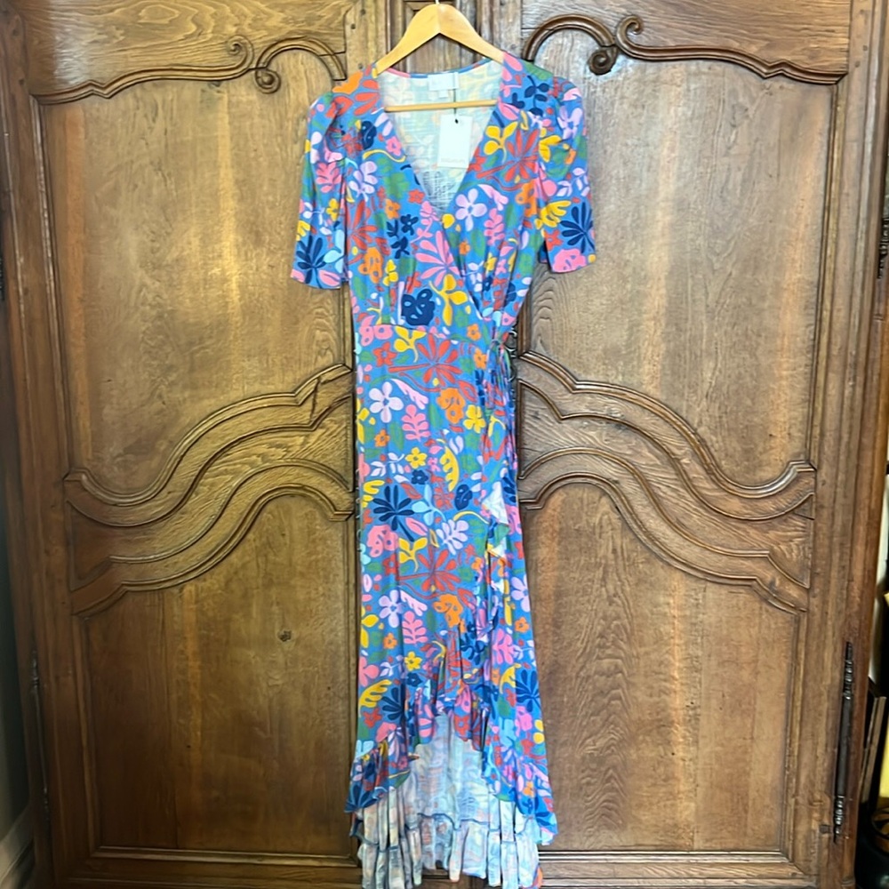 Sugarlips Floral Short Sleeve Wrap Maxi Dress - Blue Multicolor Size Small NWT - Picture 3 of 15